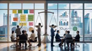 Split-screen of Problem-Solving vs Lean Six Sigma in a Singapore office.