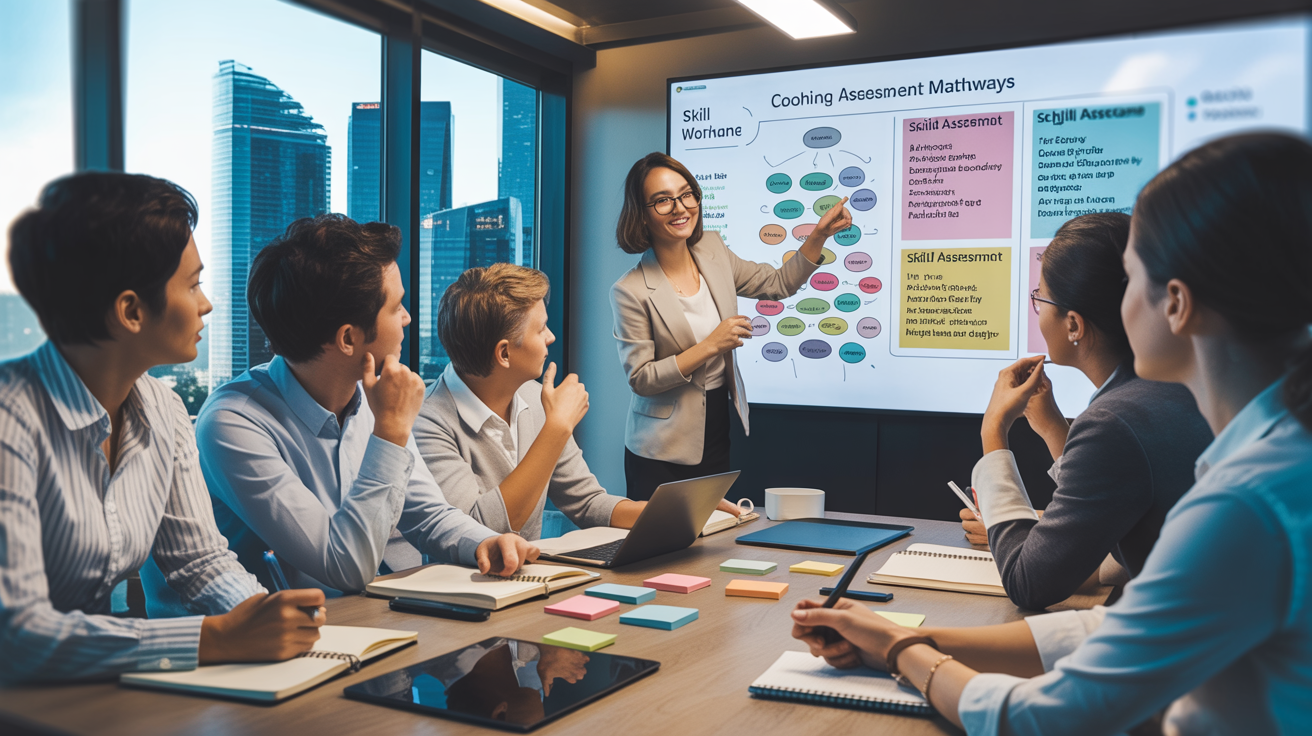 Diverse professionals in Singapore workshop, focused on skill development.