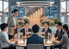 Singapore training room with supervisor guiding diverse team at coaching stations.